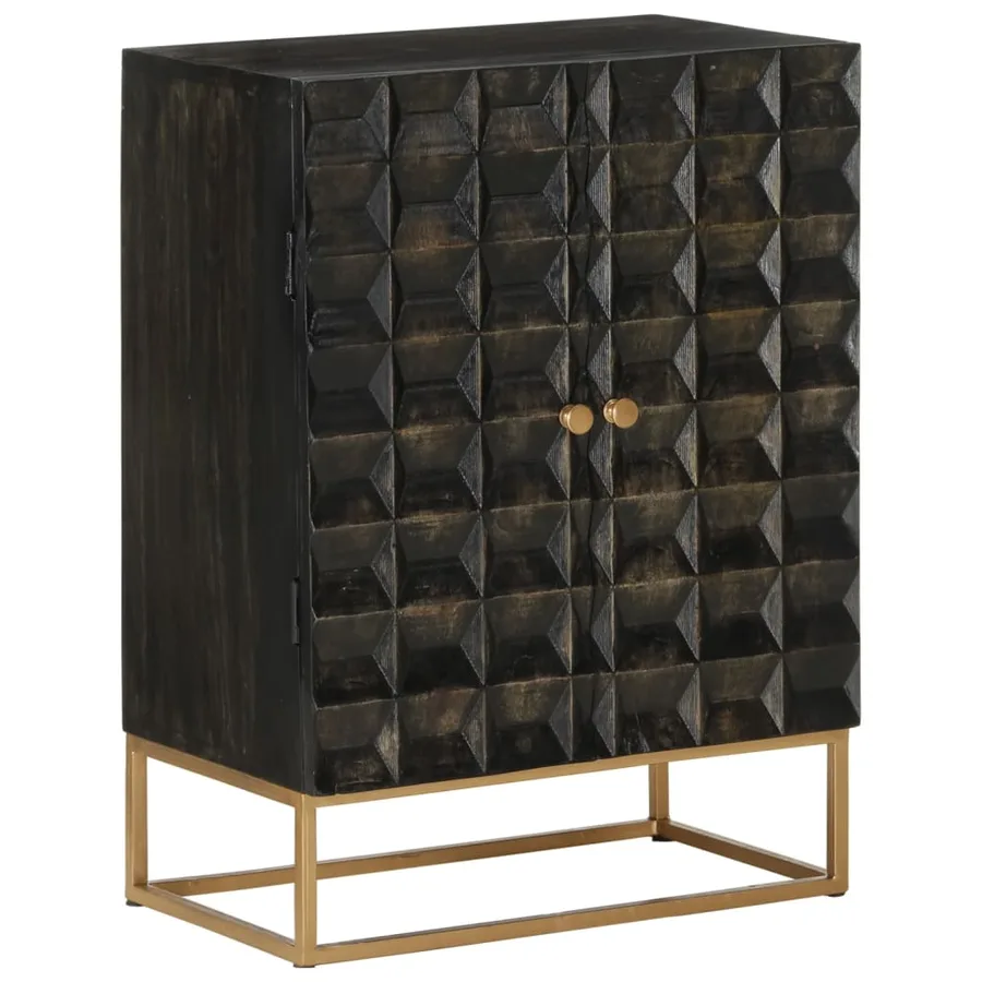 Buffet Noir 55x34x75 cm Bois massif de manguier et fer - 10