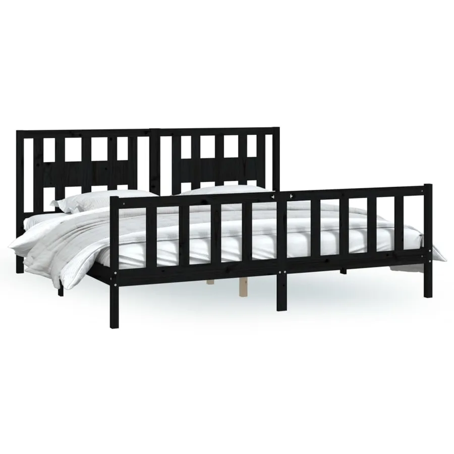Cadre de lit sans matelas noir bois massif de pin 200x200 cm - 2