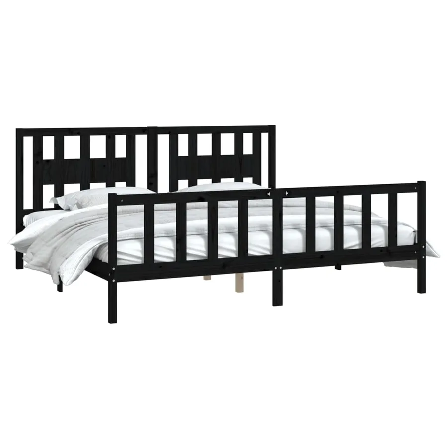 Cadre de lit sans matelas noir bois massif de pin 200x200 cm - 3