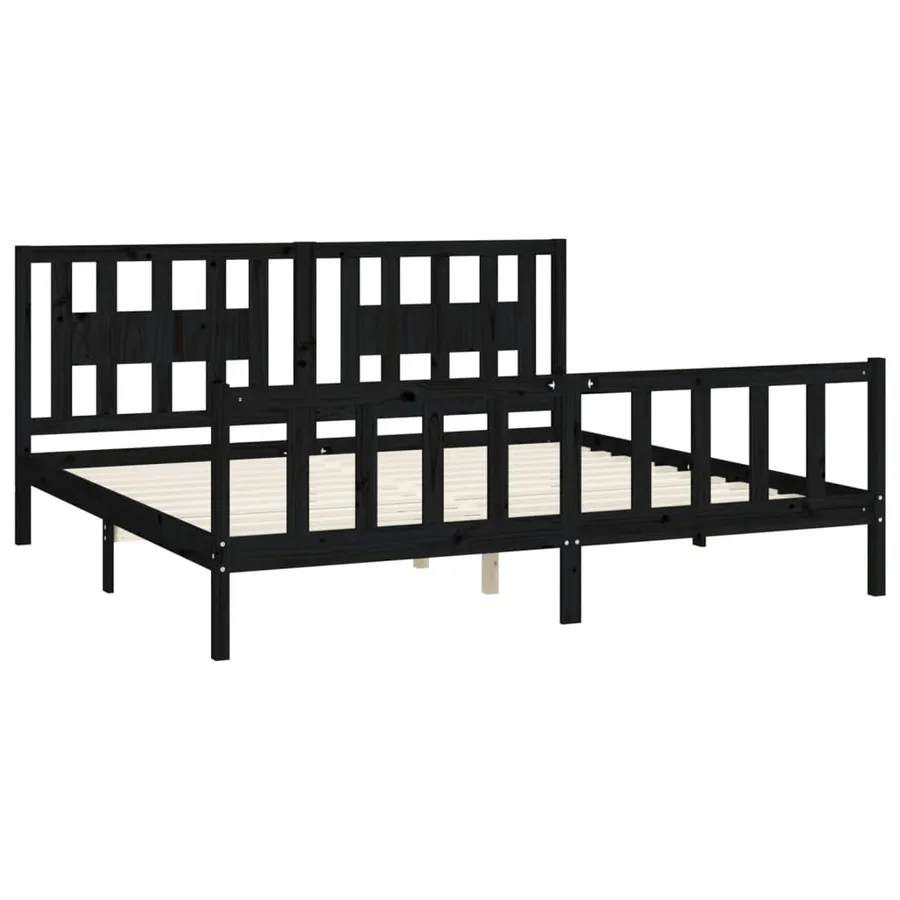 Cadre de lit sans matelas noir bois massif de pin 200x200 cm - 4