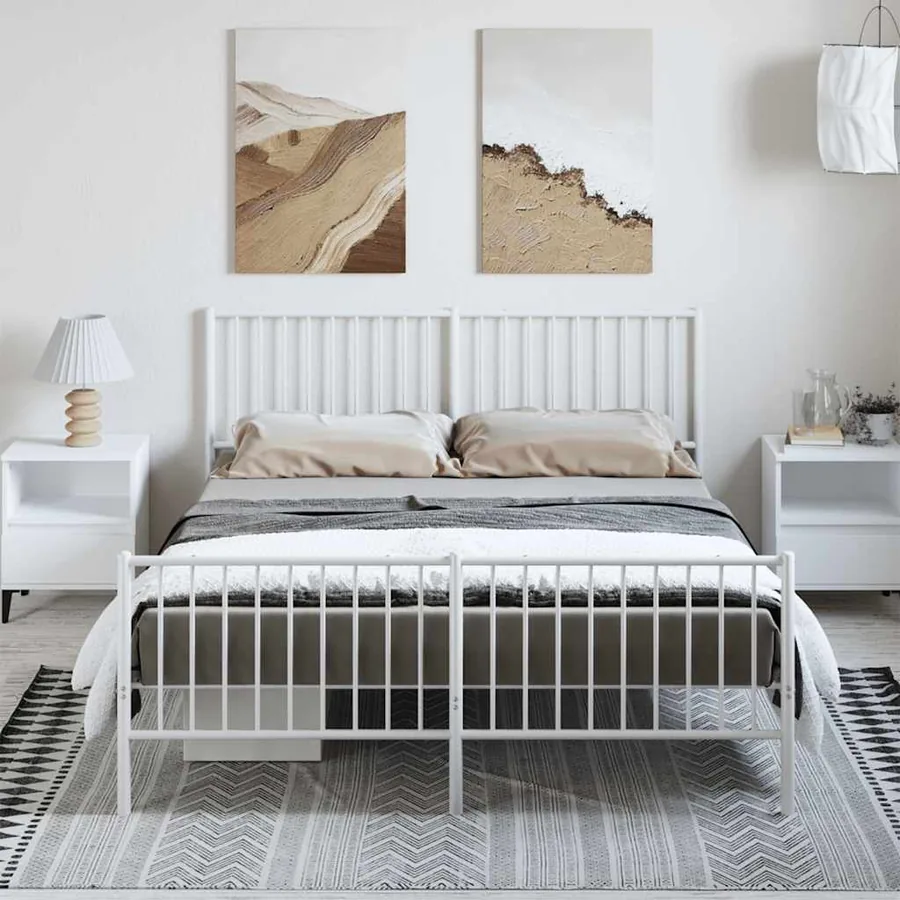 Cadre de lit métal sans matelas et pied de lit blanc 150x200 cm