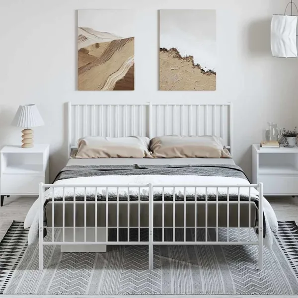 Cadre de lit métal sans matelas et pied de lit blanc 150x200 cm