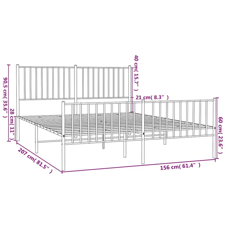Cadre de lit métal sans matelas et pied de lit blanc 150x200 cm - 11