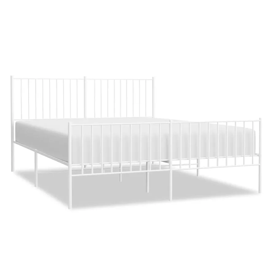 Cadre de lit métal sans matelas et pied de lit blanc 150x200 cm - 2