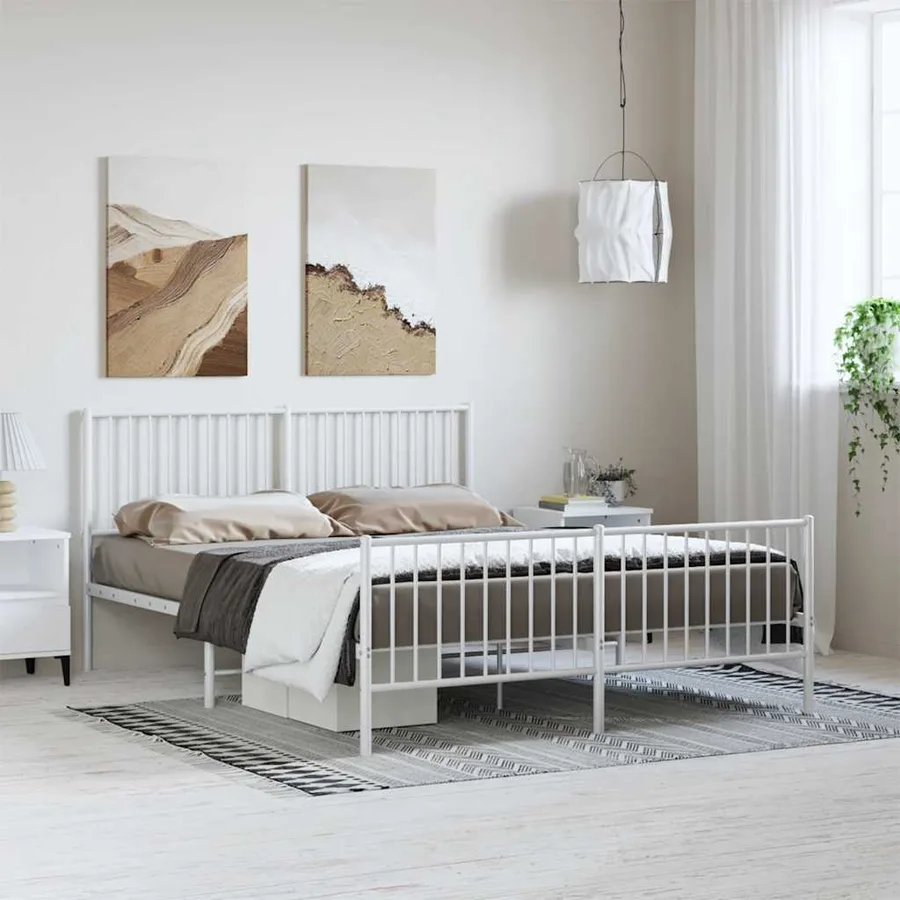 Cadre de lit métal sans matelas et pied de lit blanc 150x200 cm - 3