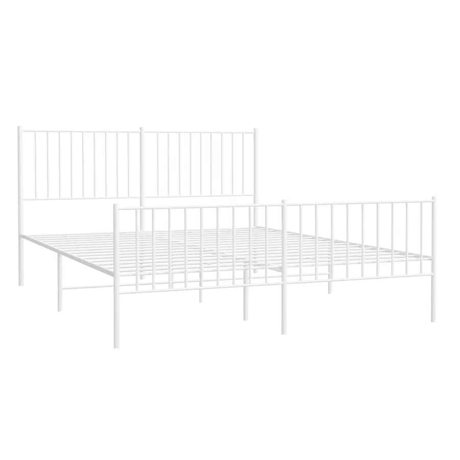 Cadre de lit métal sans matelas et pied de lit blanc 150x200 cm - 4
