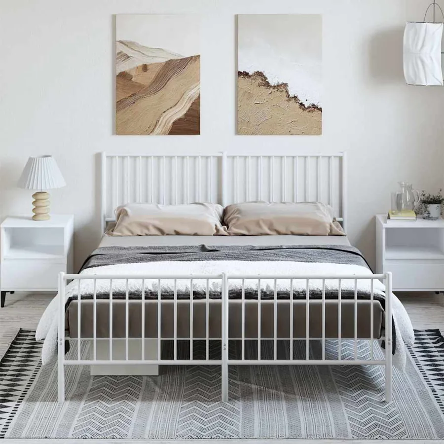 Cadre de lit métal sans matelas et pied de lit blanc 150x200 cm - 5