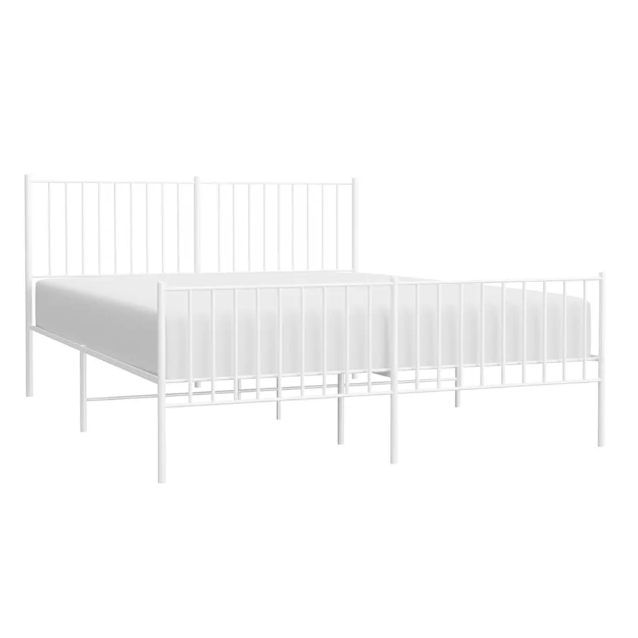 Cadre de lit métal sans matelas et pied de lit blanc 150x200 cm - 6