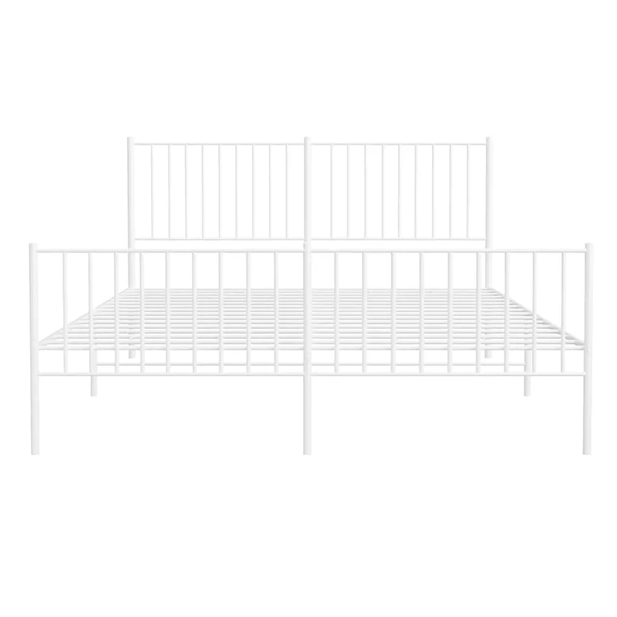 Cadre de lit métal sans matelas et pied de lit blanc 150x200 cm - 7