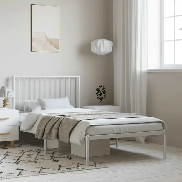 Cadre de lit métal sans matelas et tête de lit blanc 100x200 cm