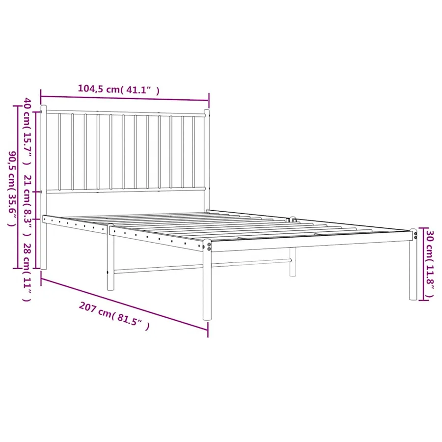 Cadre de lit métal sans matelas et tête de lit blanc 100x200 cm - 10