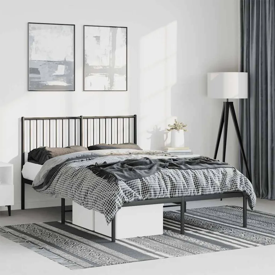 Cadre de lit métal sans matelas avec tête de lit noir 135x190cm