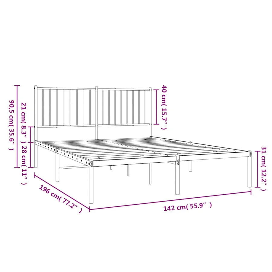 Cadre de lit métal sans matelas avec tête de lit noir 135x190cm - 10