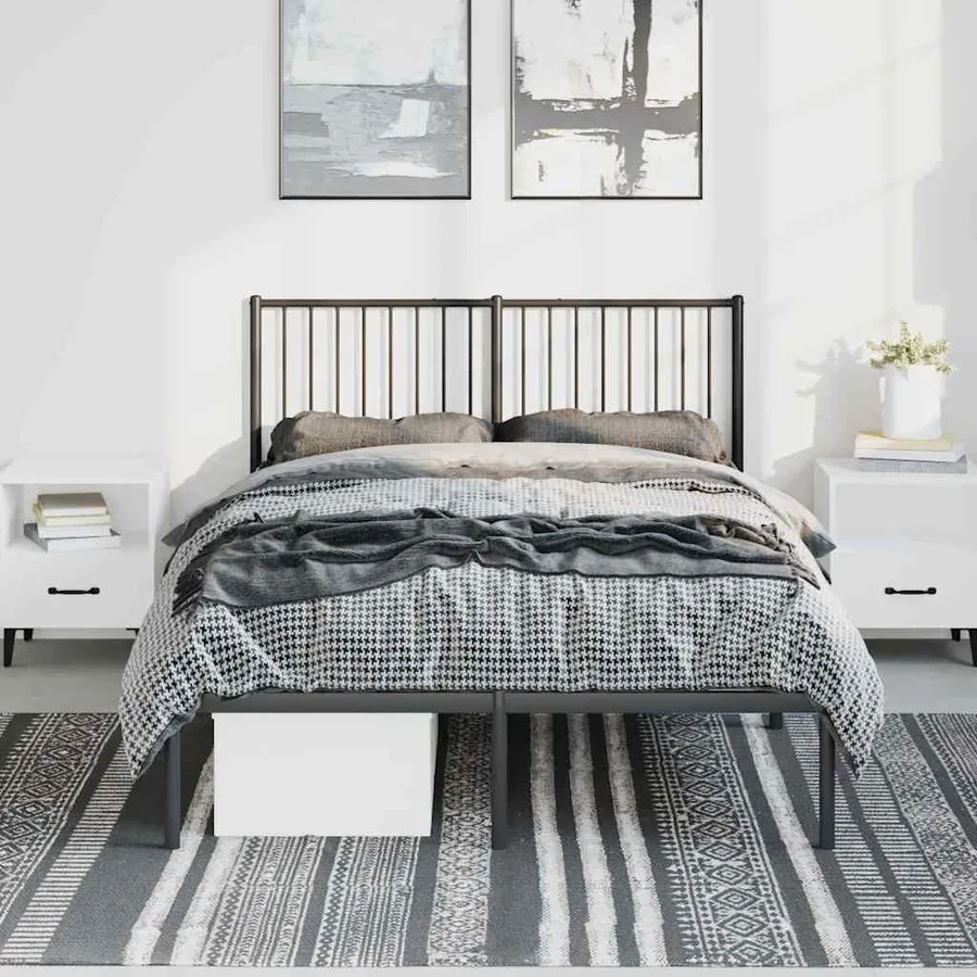 Cadre de lit métal sans matelas avec tête de lit noir 135x190cm - 4