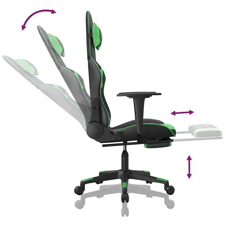 Chaise de jeu de massage et repose-pied Noir et vert Similicuir - 7