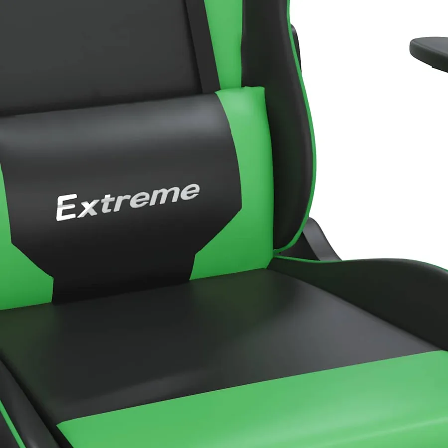 Chaise de jeu de massage et repose-pied Noir et vert Similicuir - 9
