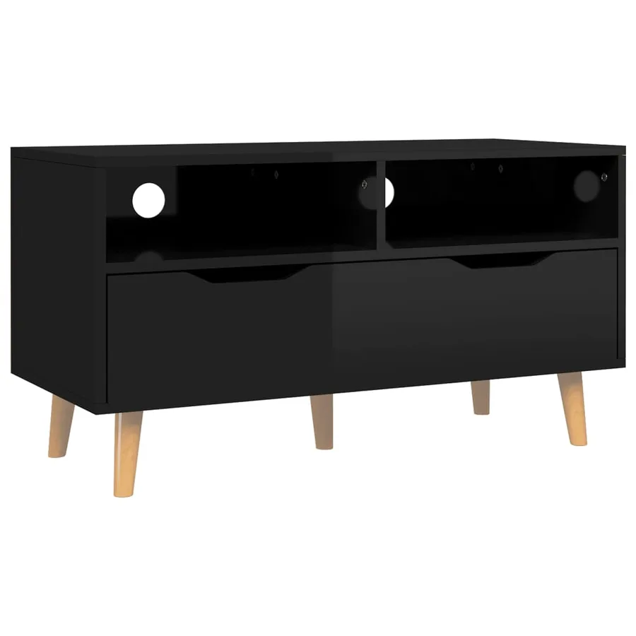 Meuble TV noir brillant 90x40x48,5 cm bois d'ingénierie - 2