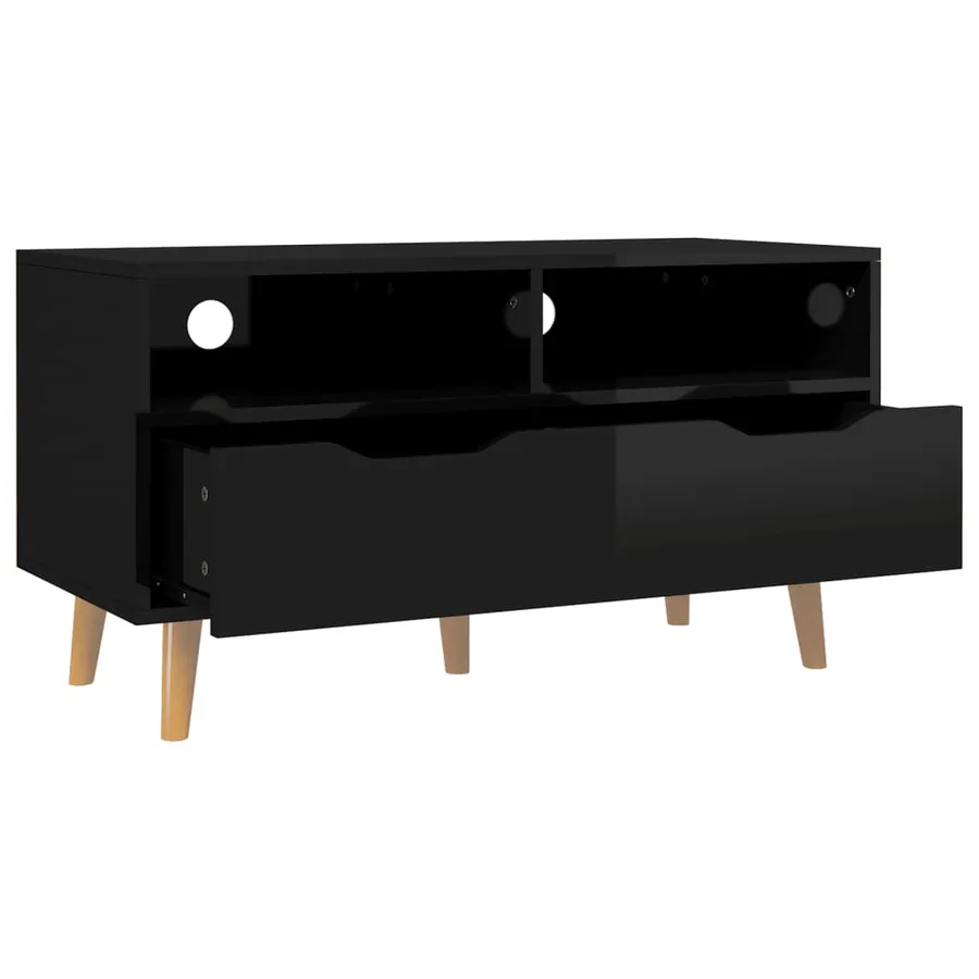 Meuble TV noir brillant 90x40x48,5 cm bois d'ingénierie - 4