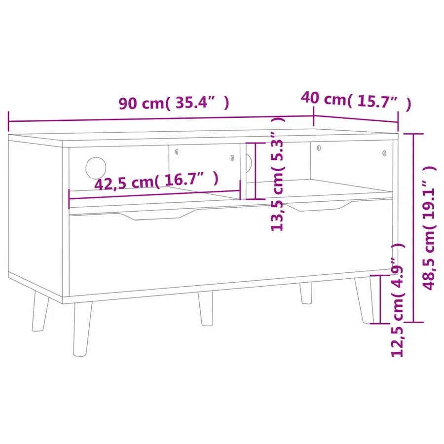 Meuble TV noir brillant 90x40x48,5 cm bois d'ingénierie - 7
