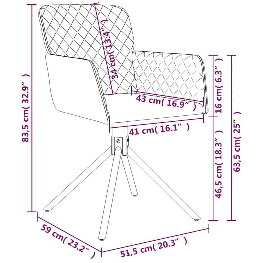 Chaises pivotantes à manger lot de 2 Rouge bordeaux Velours - 10