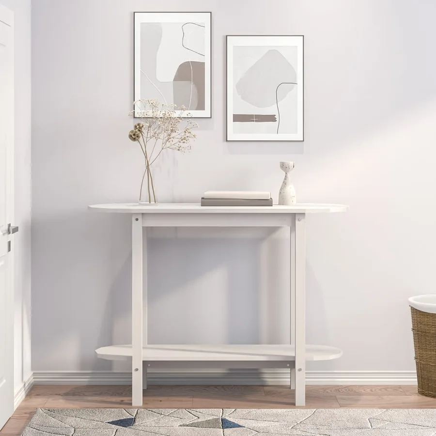 Table console Blanc 110x40x80 cm Bois massif de pin - 3
