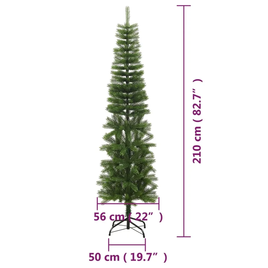 Sapin de Noël artificiel mince avec support 210 cm PE - 7