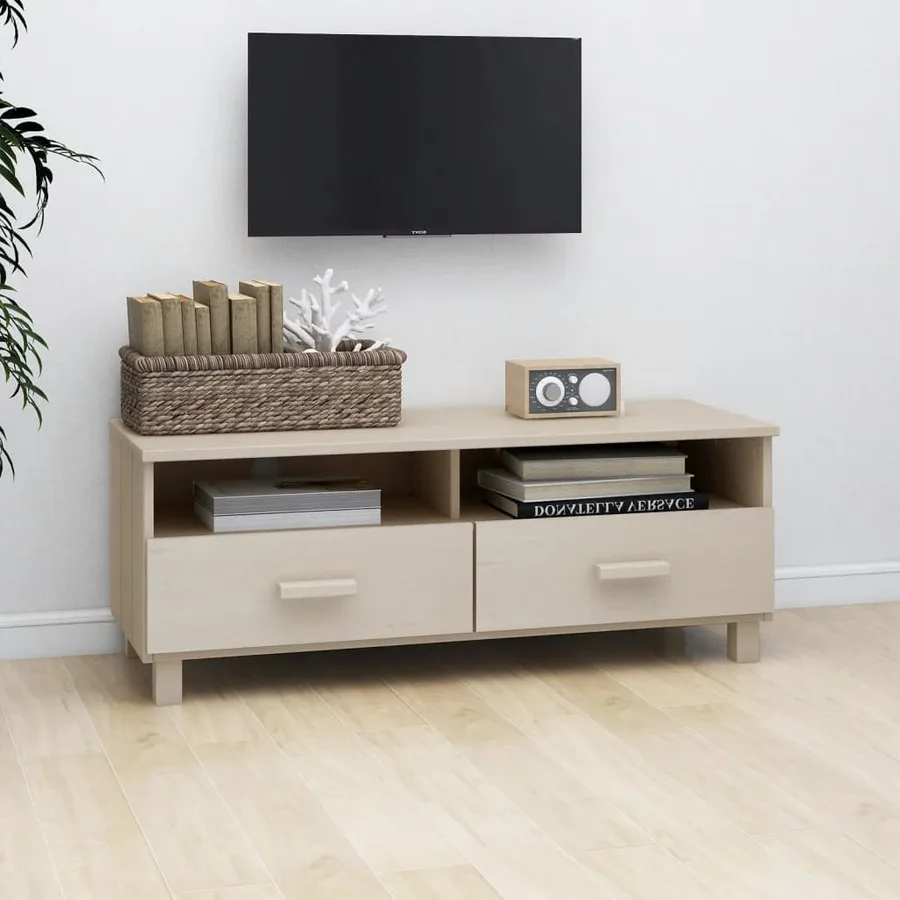 Meuble TV HAMAR Marron miel 106x40x40 cm Bois massif de pin - 7