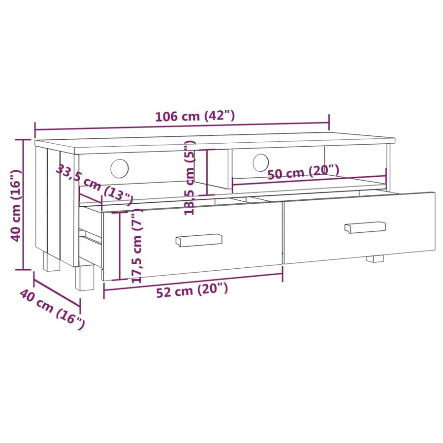 Meuble TV HAMAR Marron miel 106x40x40 cm Bois massif de pin - 8