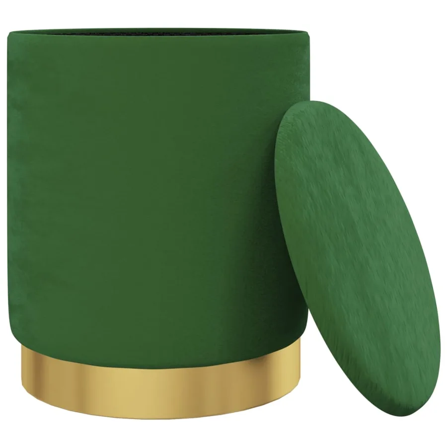 Tabouret de rangement rond Vert Velours 31 x 37 cm - 3