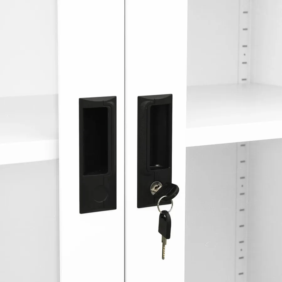 Armoire de bureau Blanc 90x40x180 cm Acier et verre trempé - 7