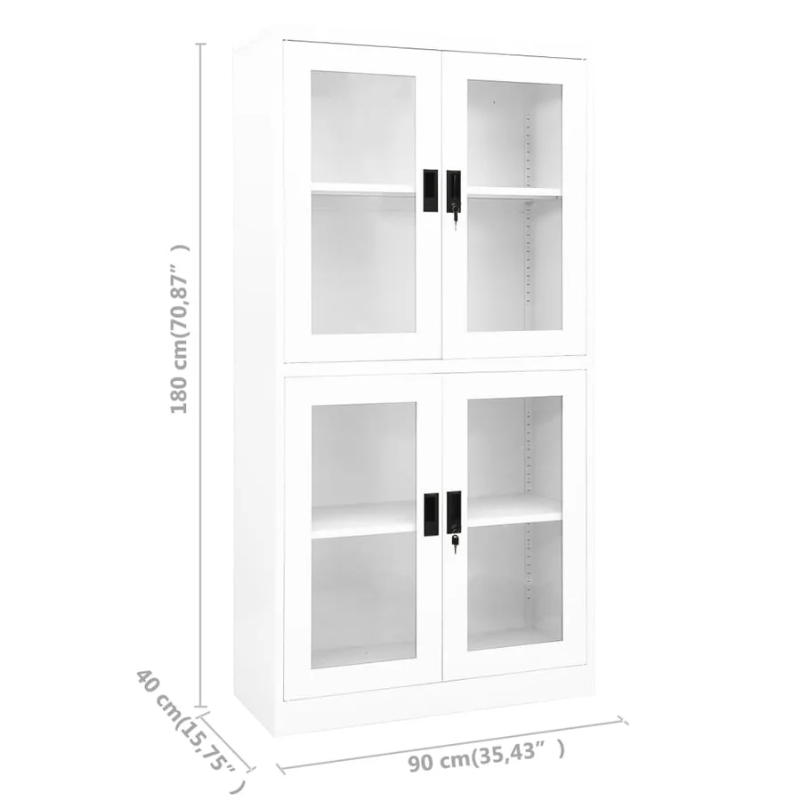 Armoire de bureau Blanc 90x40x180 cm Acier et verre trempé - 8