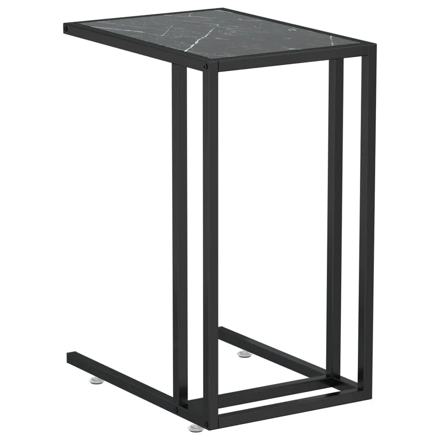 Table d'appoint ordinateur Marbre noir 50x35x65 cm Verre trempé - 2