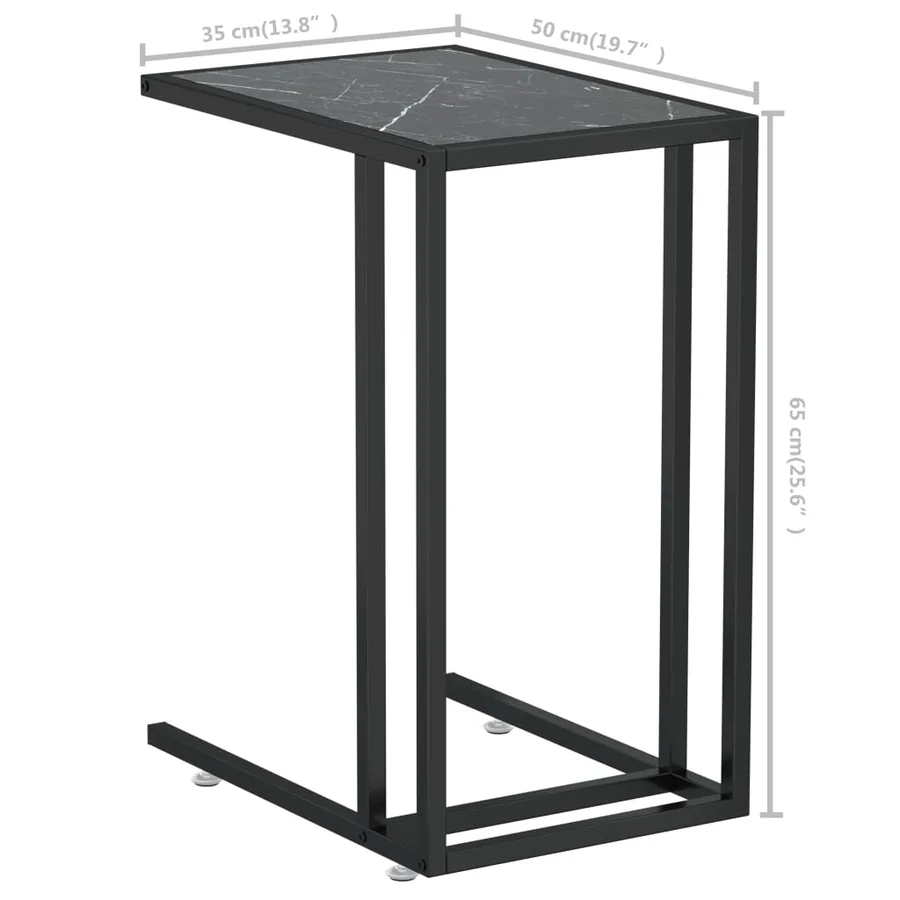 Table d'appoint ordinateur Marbre noir 50x35x65 cm Verre trempé - 7