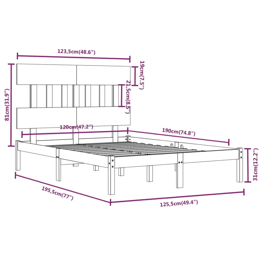 Cadre de lit sans matelas 120x190 cm bois massif - 6