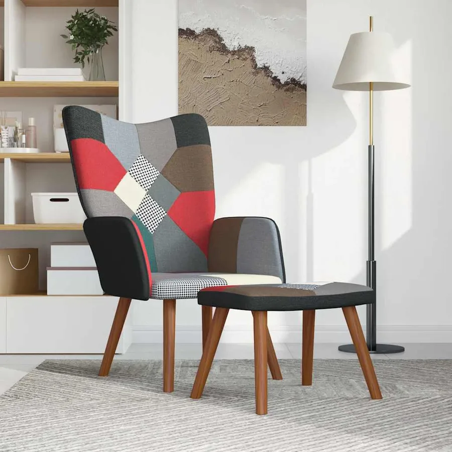 Chaise de relaxation avec repose-pied Patchwork Tissu - 2