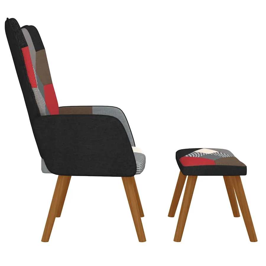 Chaise de relaxation avec repose-pied Patchwork Tissu - 4