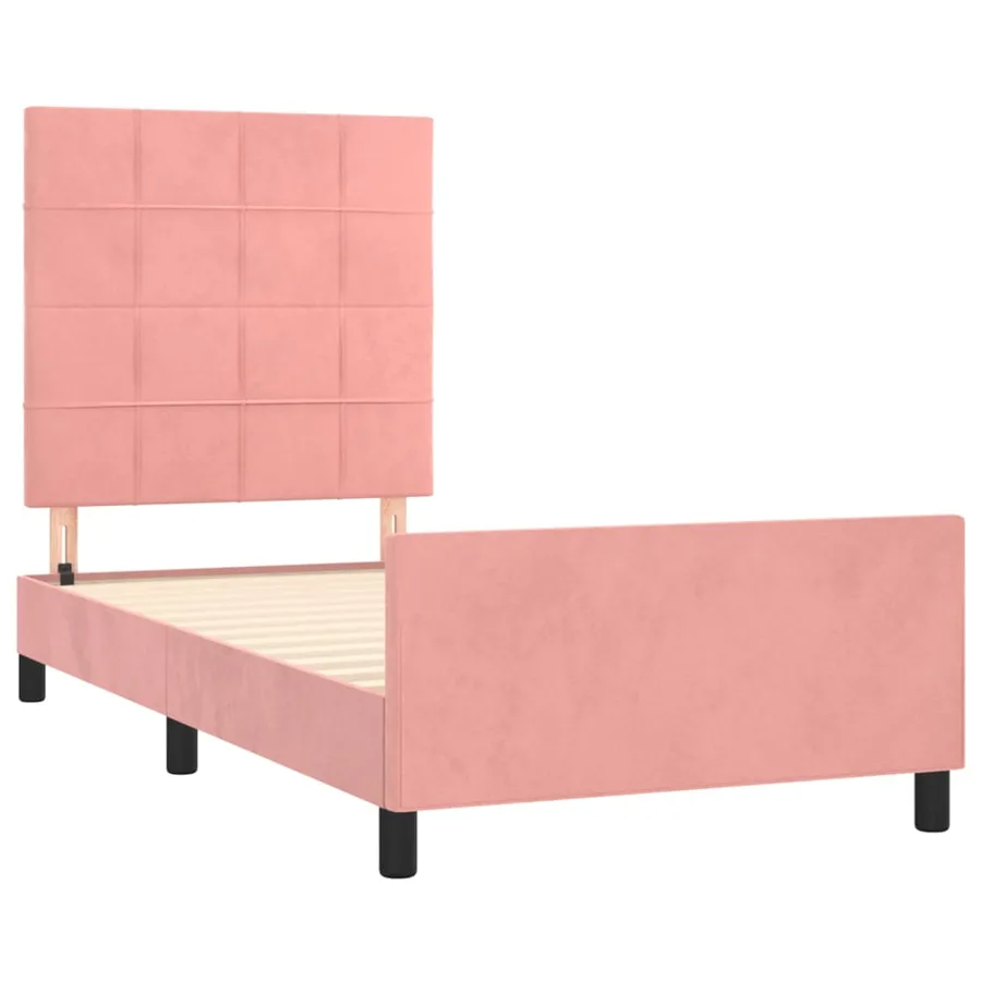 Cadre de lit sans matelas rose 90x190 cm velours - 4