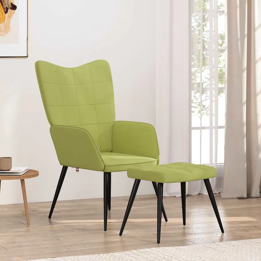 Chaise de relaxation avec tabouret Vert Tissu