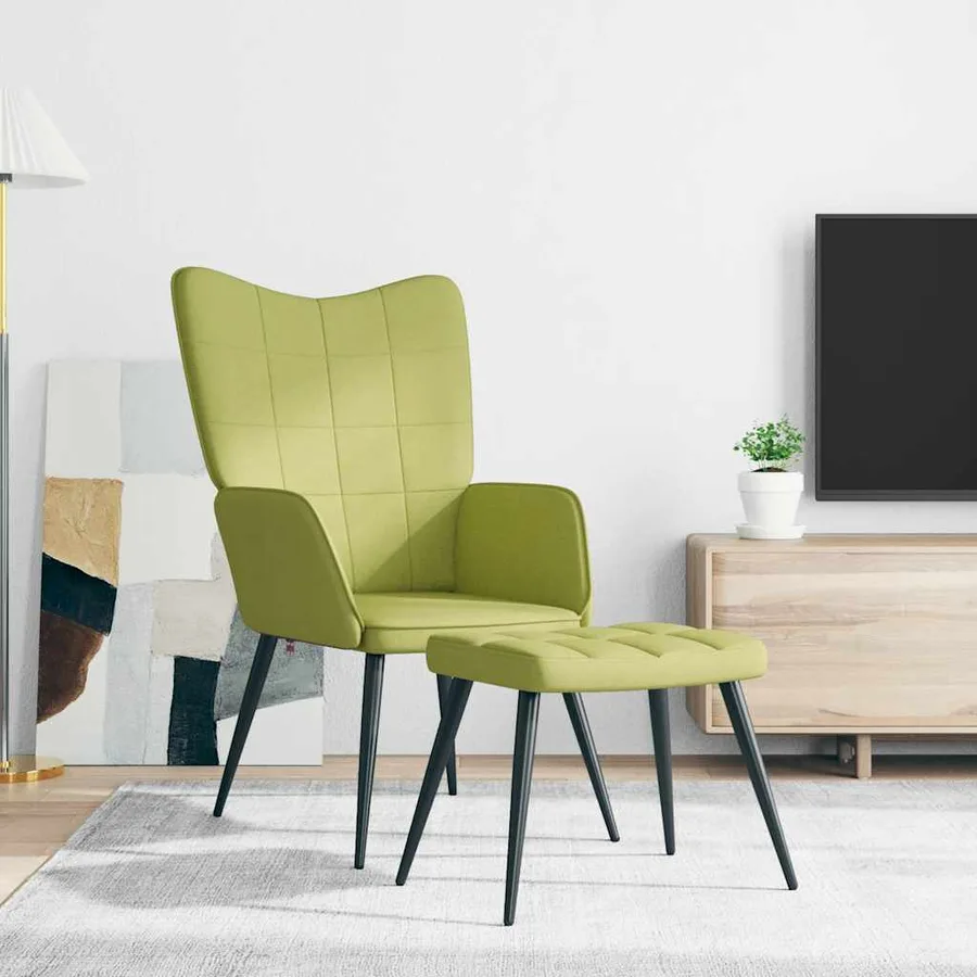Chaise de relaxation avec tabouret Vert Tissu - 3