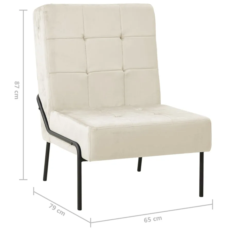 Chaise de relaxation 65x79x87 cm Blanc crème Velours - 7