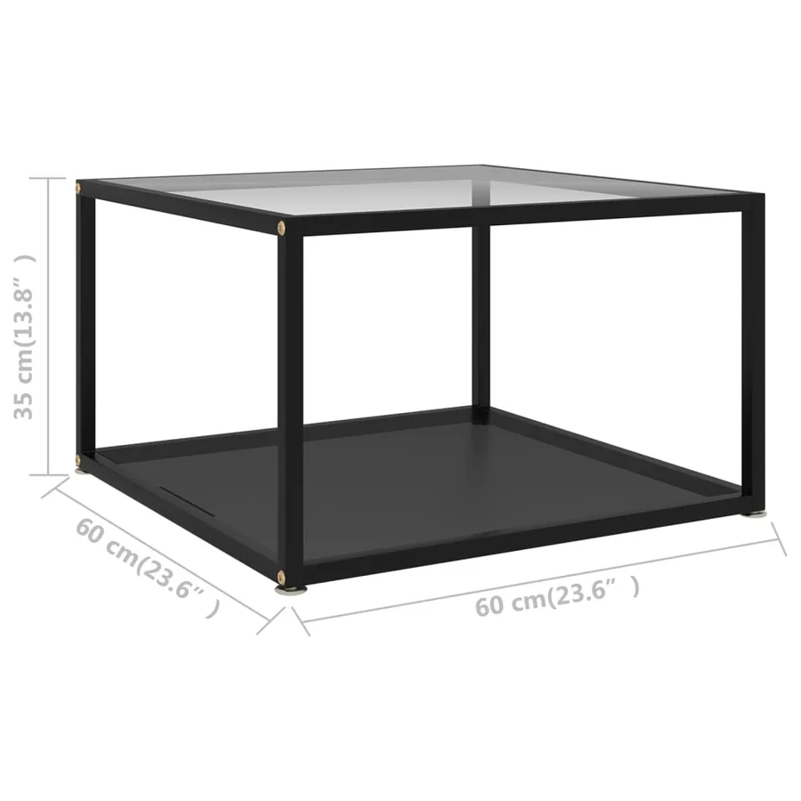 Table basse Transparent et noir 60x60x35 cm Verre trempé - 5
