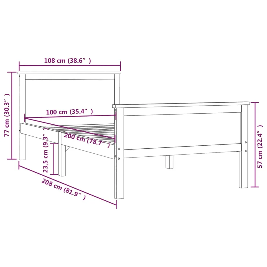 Cadre de lit sans matelas marron miel pin massif 100x200 cm - 7