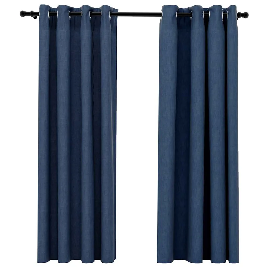 Rideaux occultants Aspect lin avec œillets 2 pcs Bleu 140x175cm - 2