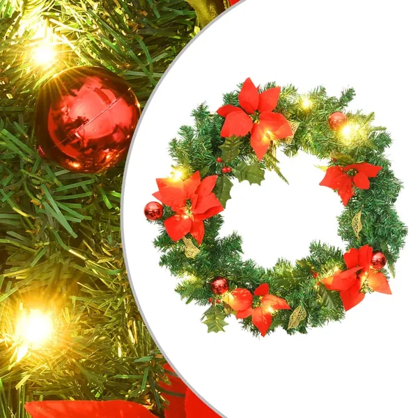 Couronne de Noël avec lumières LED vert 60 cm PVC