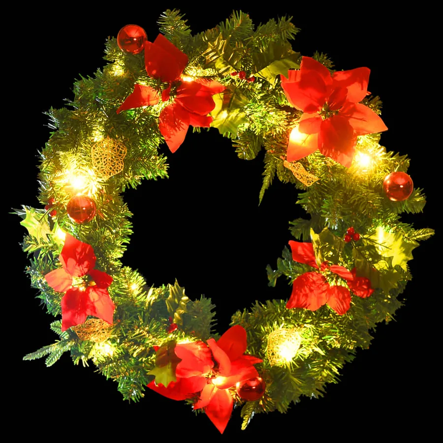 Couronne de Noël avec lumières LED vert 60 cm PVC - 4