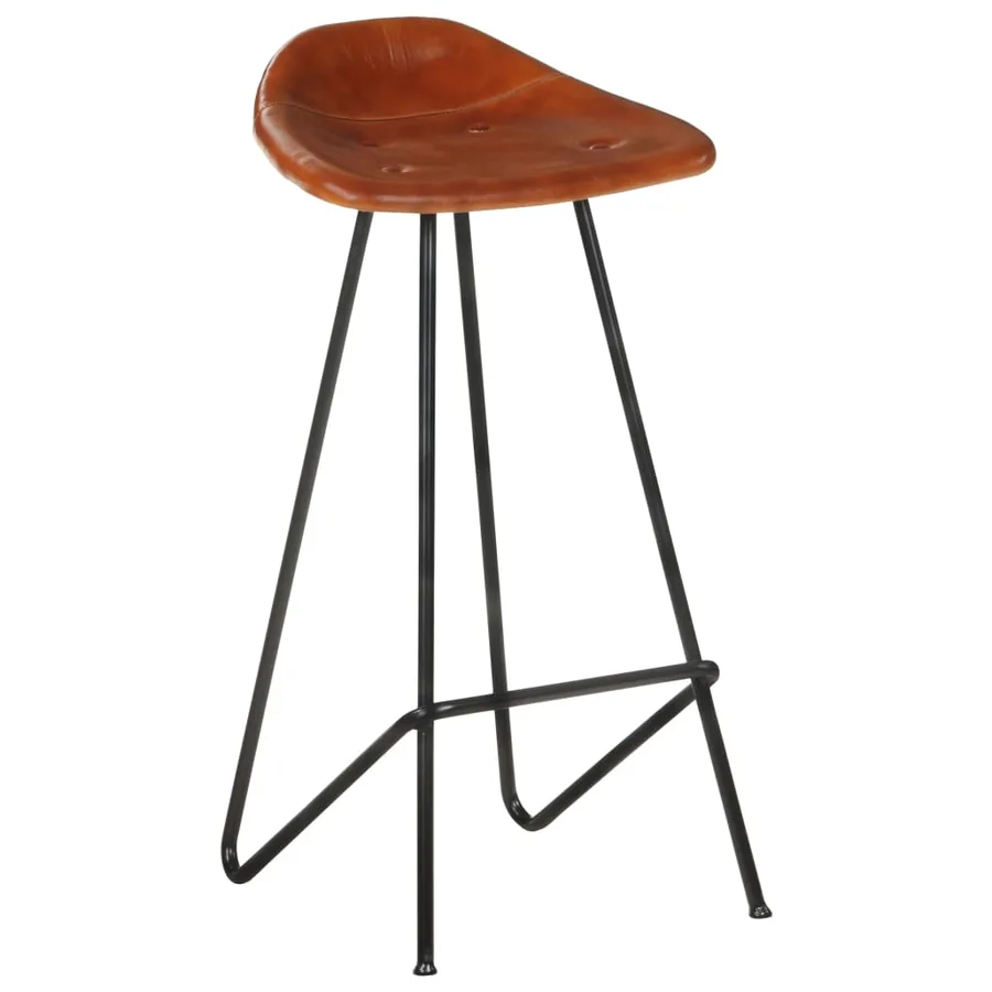 Tabourets de bar lot de 2 marron cuir véritable - 2