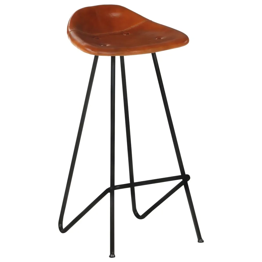 Tabourets de bar lot de 2 marron cuir véritable - 3