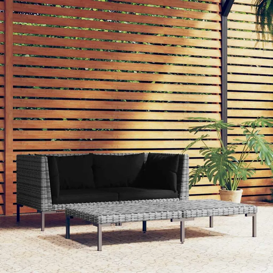 Salon de jardin 3 pcs Gris foncé Résine tressée demi-ronde