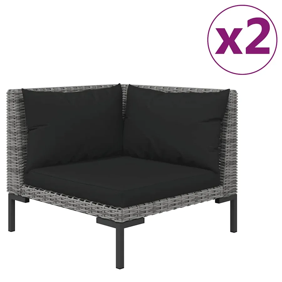 Salon de jardin 3 pcs Gris foncé Résine tressée demi-ronde - 3