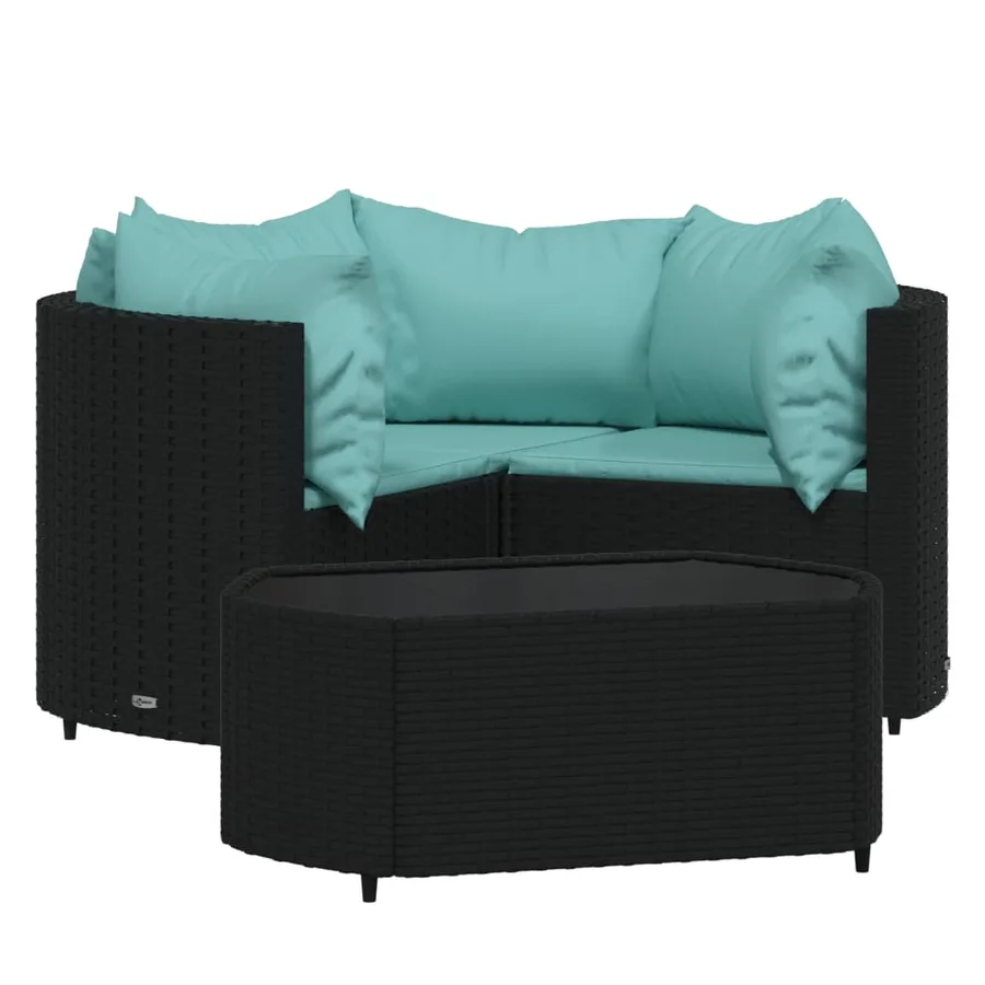 Salon de jardin 4 pcs avec coussins Noir Résine tressée - 2